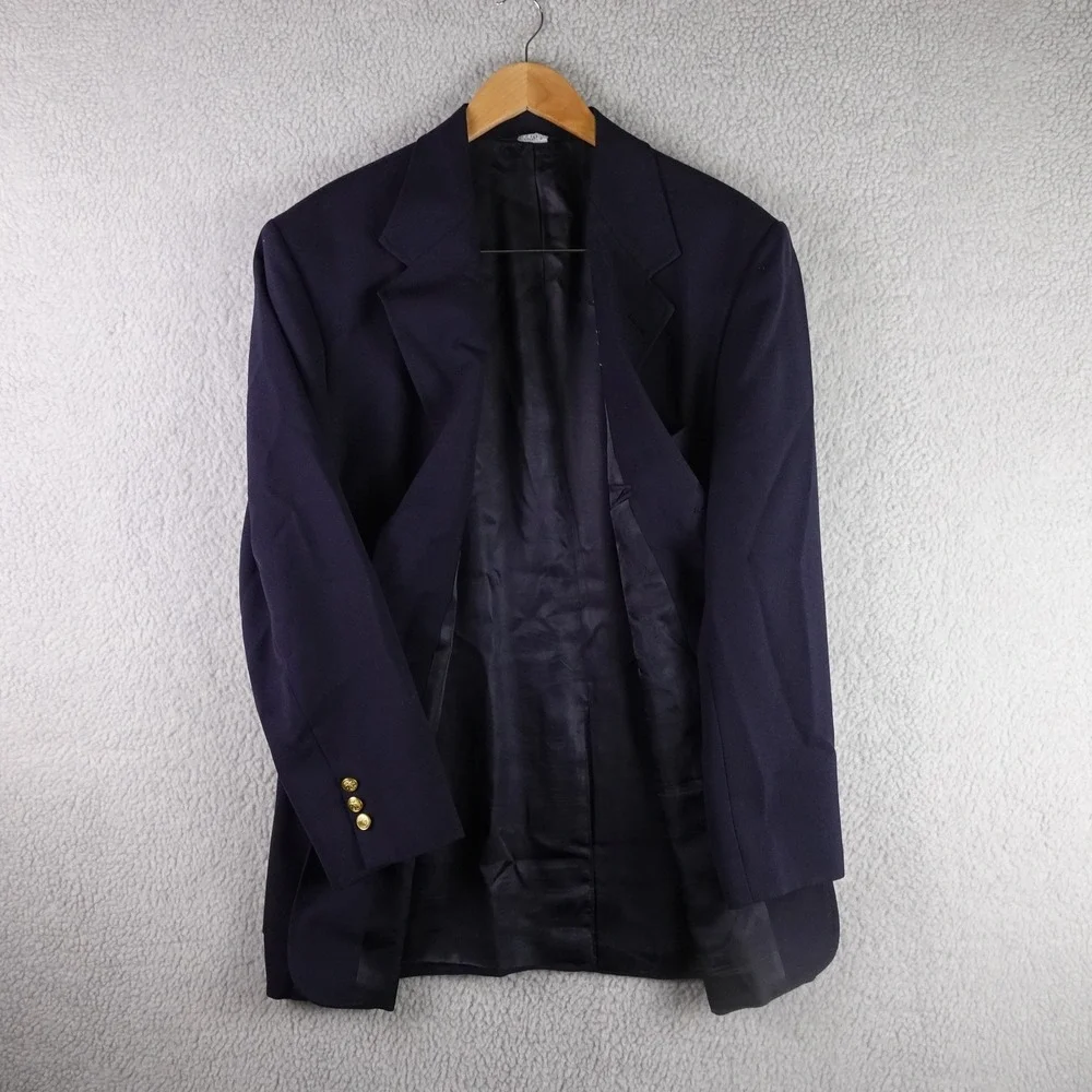 Orvis Mens Navy Blue Wool Blazer Gold Crest Button USA Made 42L Sport Coat